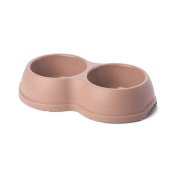 Podwójna beżowa miska dla psa lub kota
