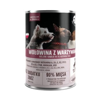 Puszka mokrej karmy z wołowiną dla psa dorosłego