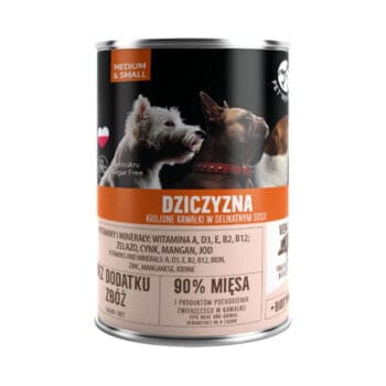 Puszka mokrej karmy z dziczyzną dla psa dorosłego