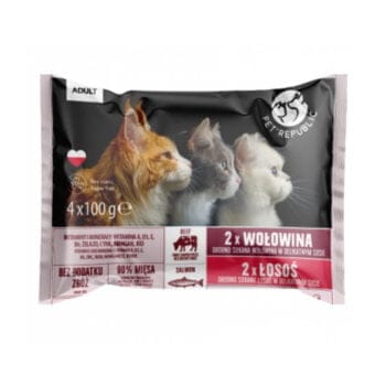 Opakowanie 4 saszetek mokrej karmy dla kota dorosłego