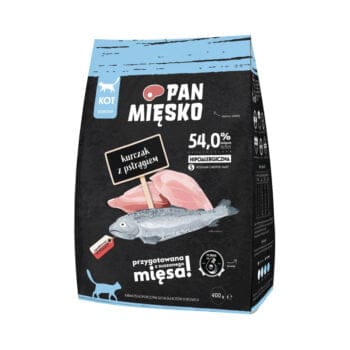 Opakowanie suchej karmy kurczak z pstrągiem dla kota dorosłego