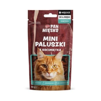 Opakowanie przysmaków mini paluszków z kaczki z kocimiętką dla kota