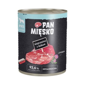 Puszka karmy mokrej wieprzowina z dzikiem dla psa dorosłego