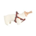 Czerwono granatowe szelki na manekinie psa