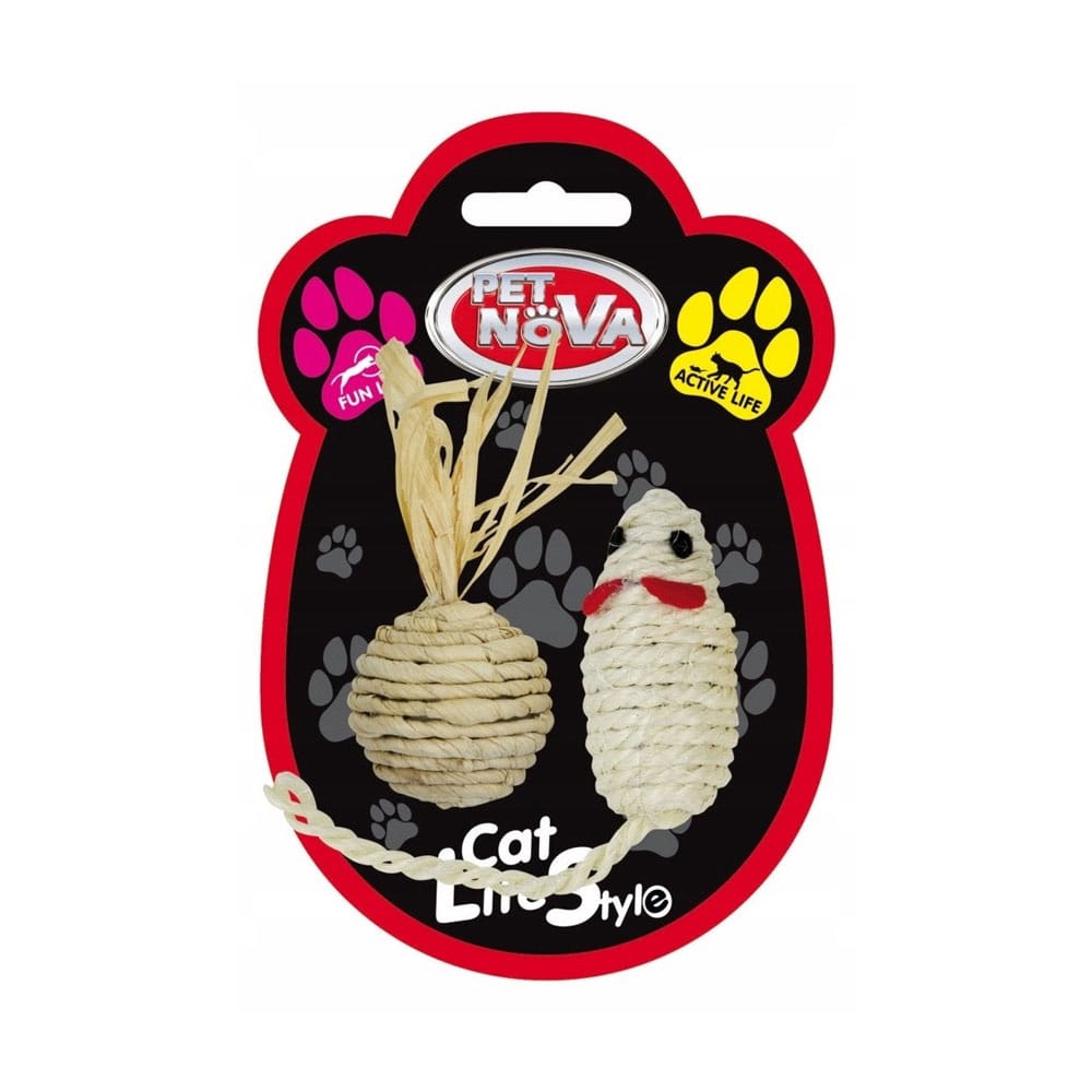 Piłka i myszka do zabawy dla kota