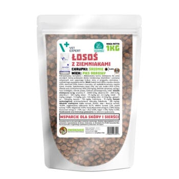 Opakowanie suchej karmy dla psów z problemami dermatologicznymi