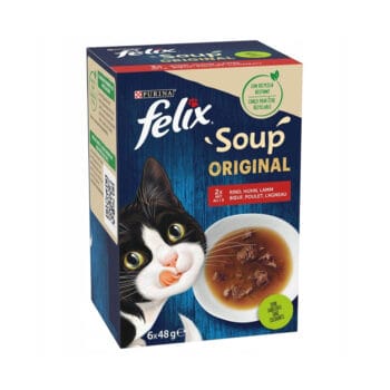 Opakowanie zupek z wołowiną, kurczakiem i jagnięciną dla kota