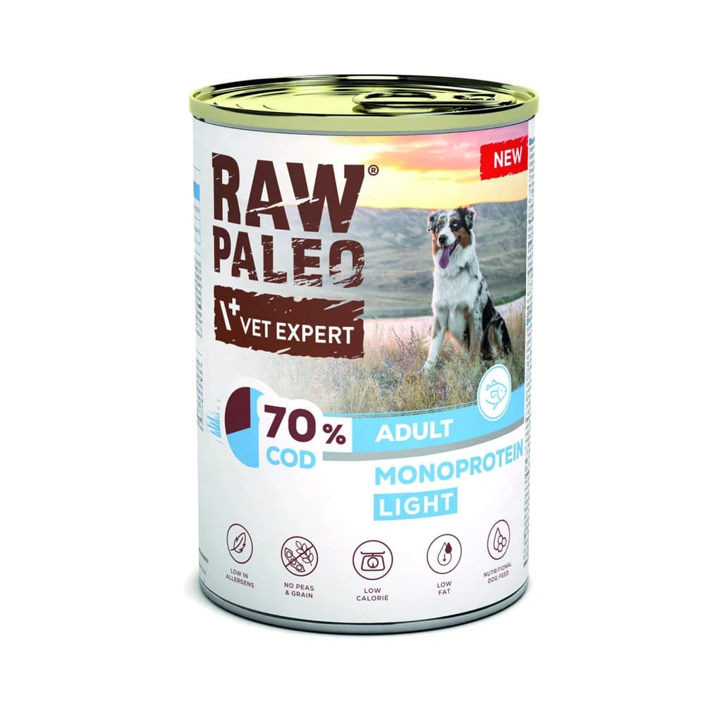 Vet Expert | Raw Paleo Light | Karma mokra dla psów z tendencją do nadwagi - dorsz | Pies dorosły | 400g