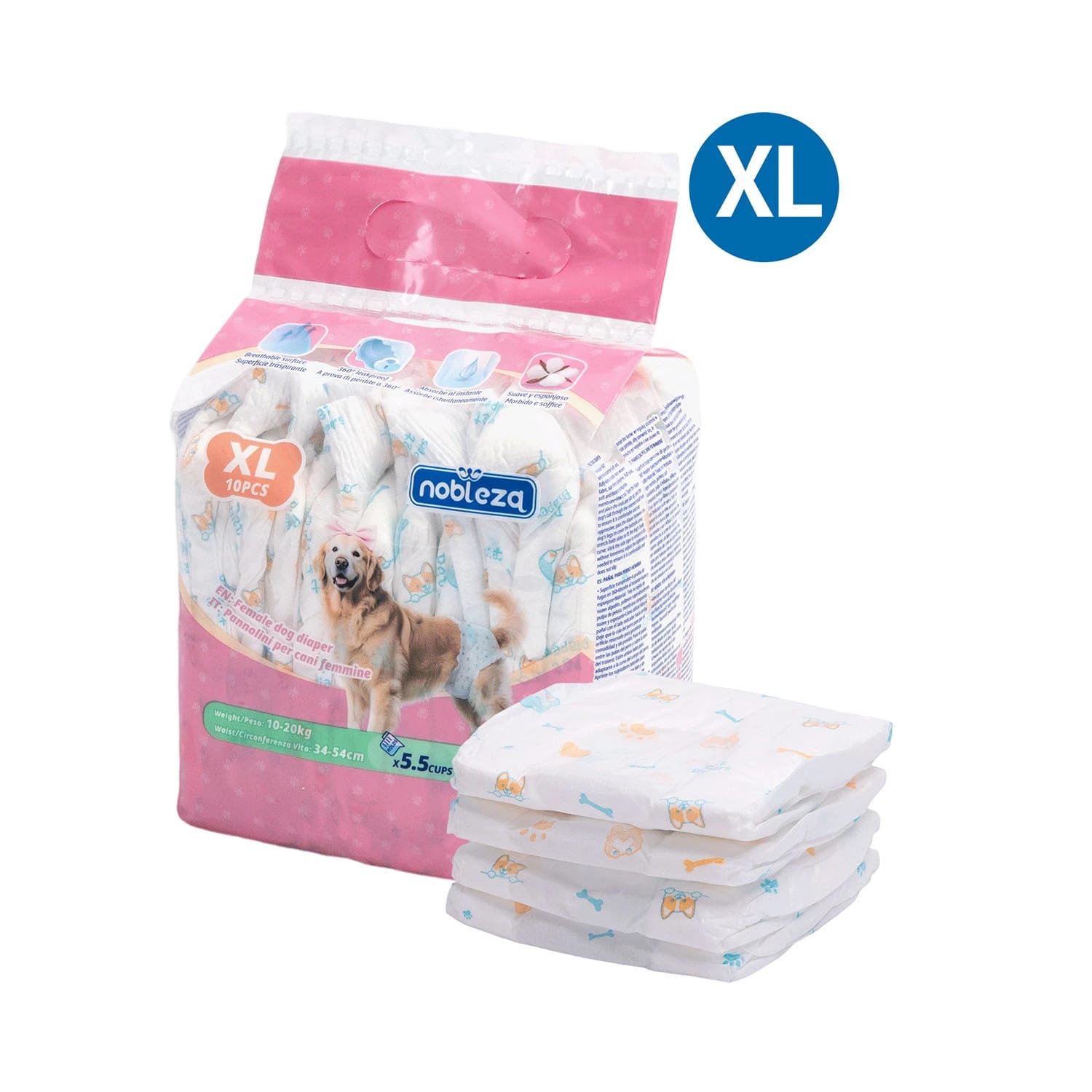 Nobleza | Pieluchy dla suczek | XL 52,5x35cm | 10szt.
